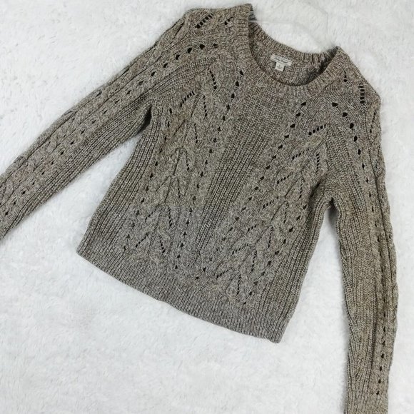 Lucky Brand Womens Sweater Pullover Cable Knit Crew Neck Beige Brown Stretch L - Picture 8 of 11